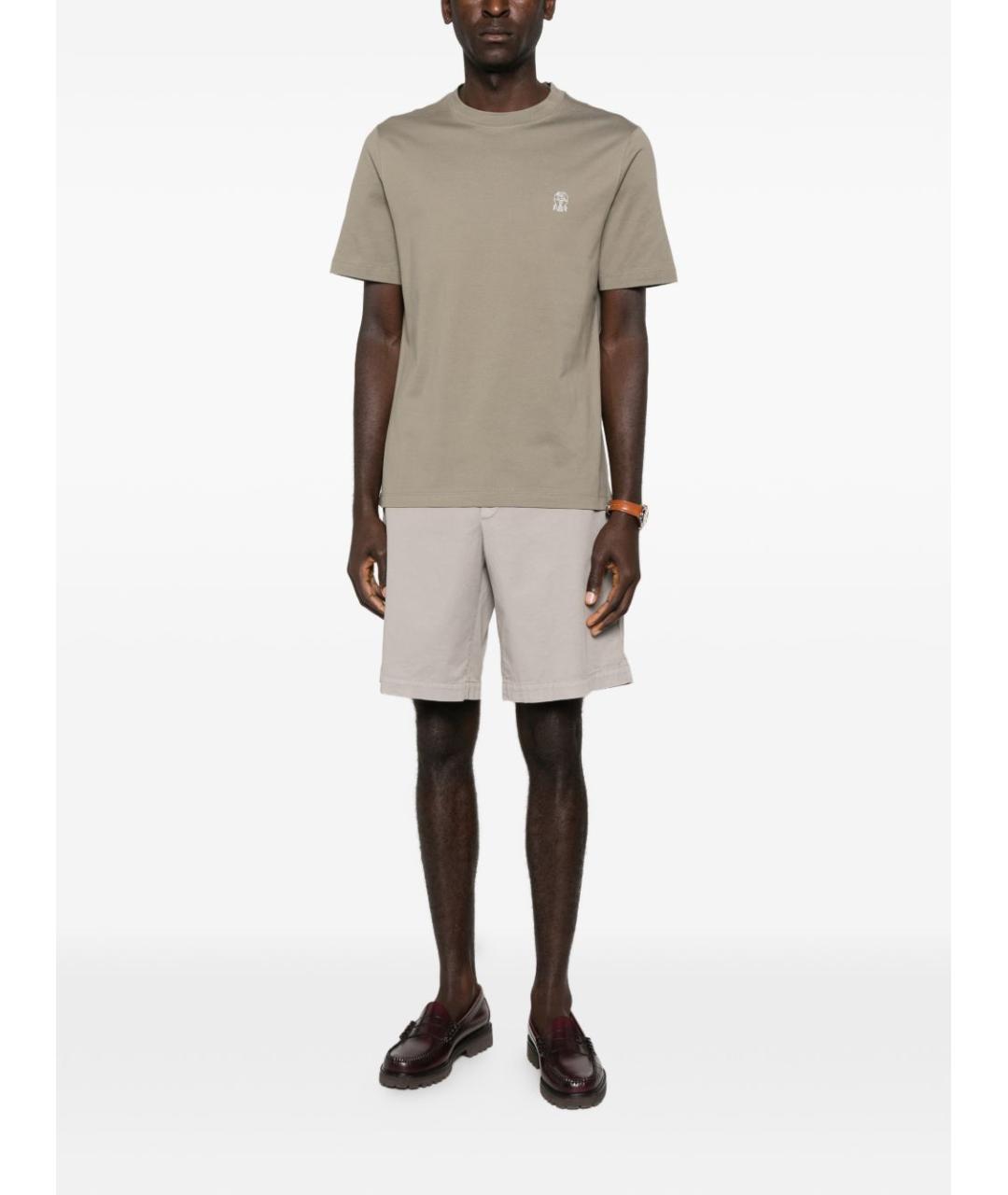 BRUNELLO CUCINELLI Зеленая хлопковая футболка, фото 5