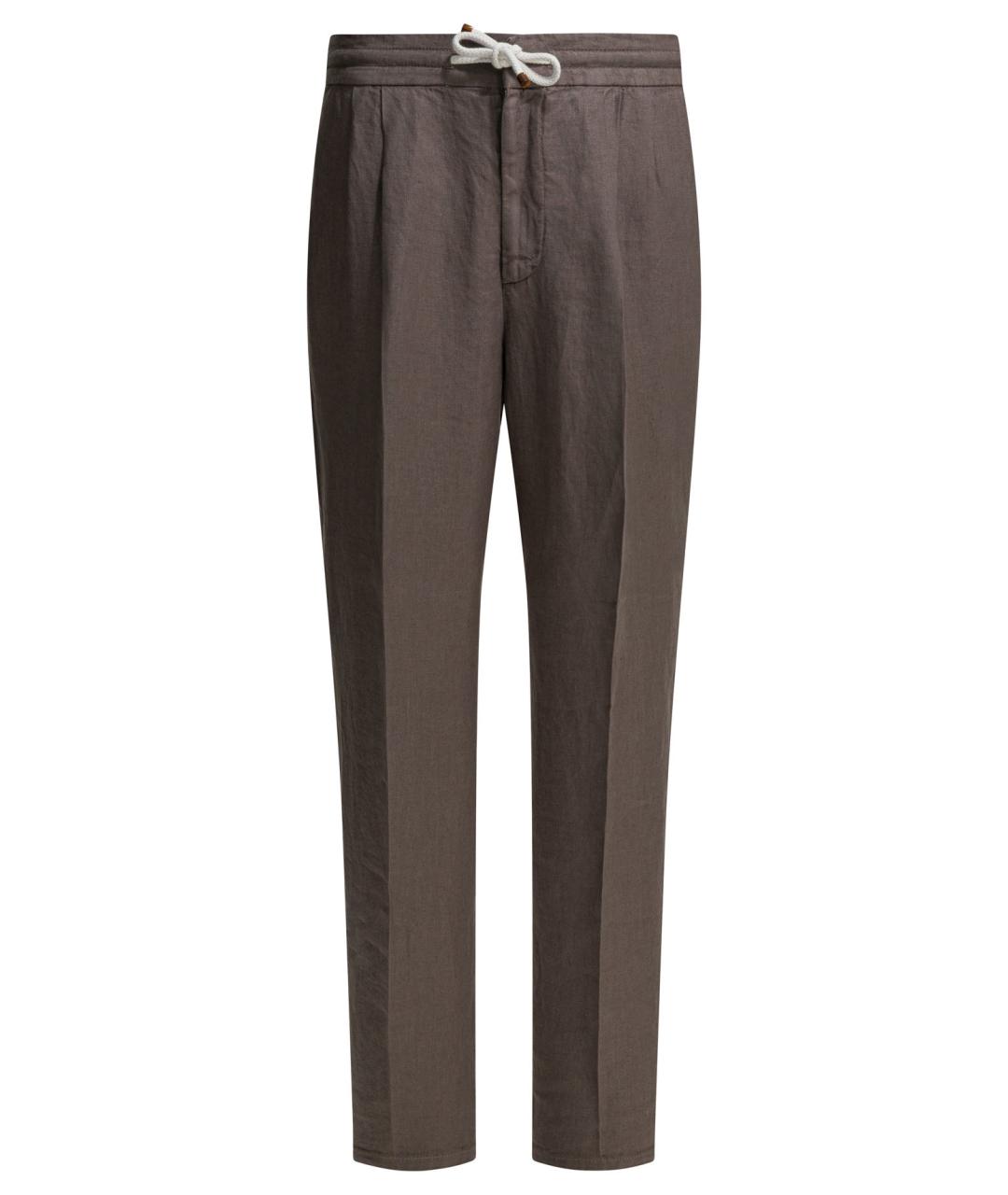 BRUNELLO CUCINELLI Коричневые льняные повседневные брюки, фото 1