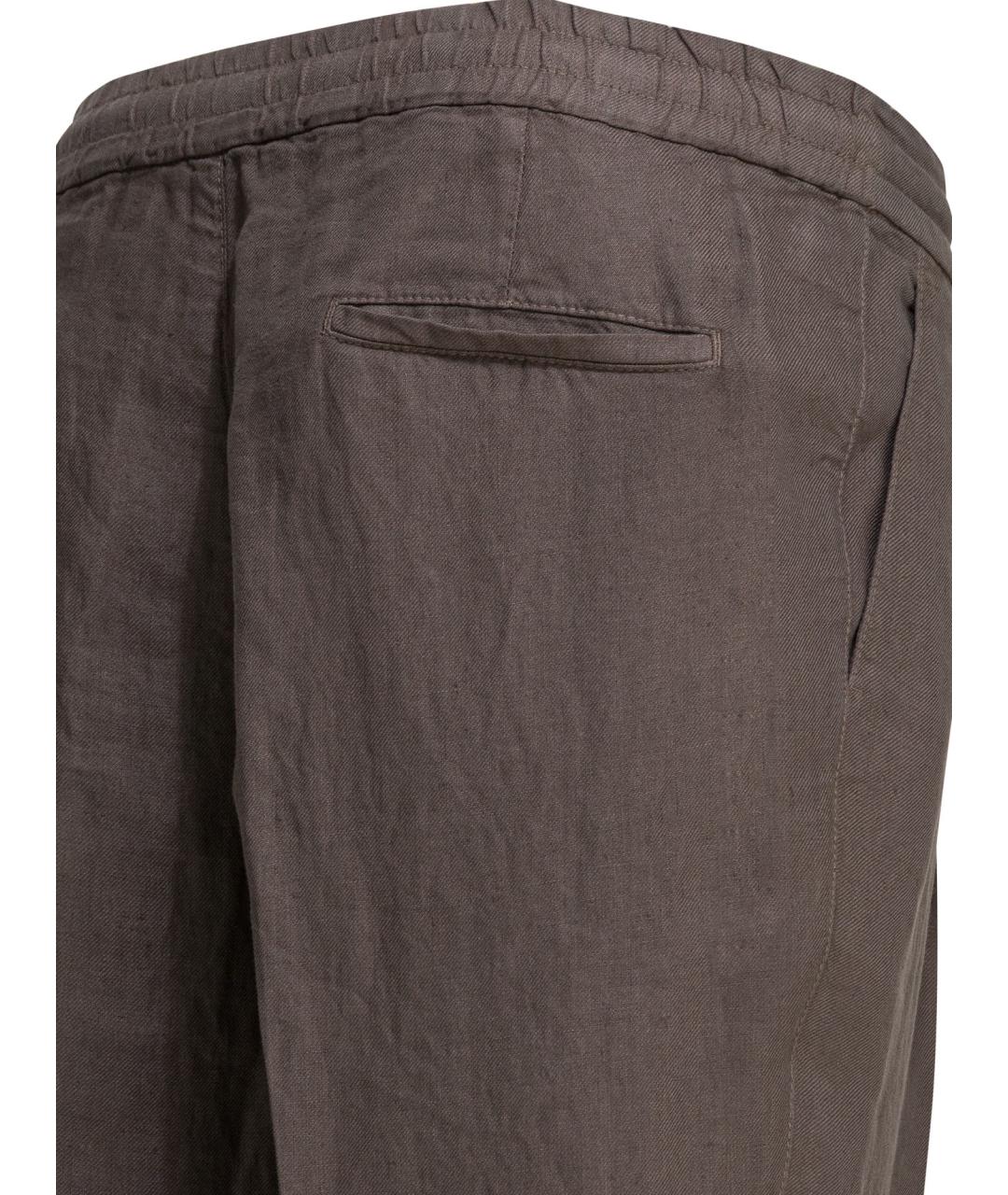 BRUNELLO CUCINELLI Коричневые льняные повседневные брюки, фото 4