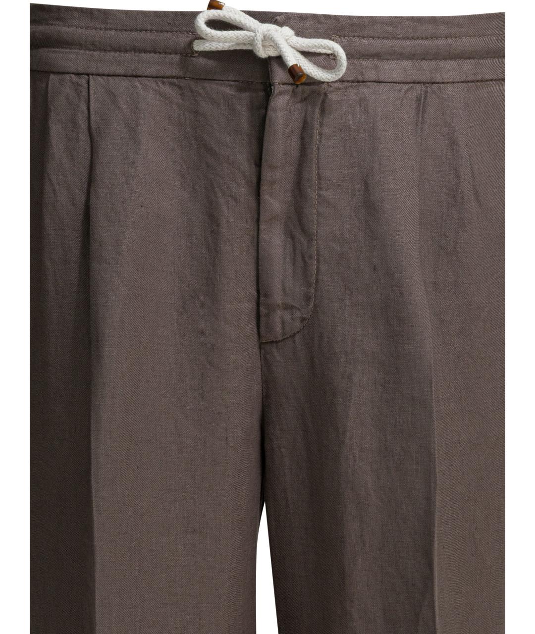 BRUNELLO CUCINELLI Коричневые льняные повседневные брюки, фото 3