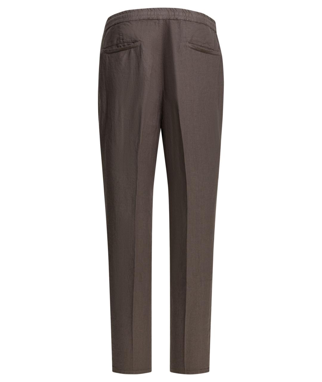 BRUNELLO CUCINELLI Коричневые льняные повседневные брюки, фото 2