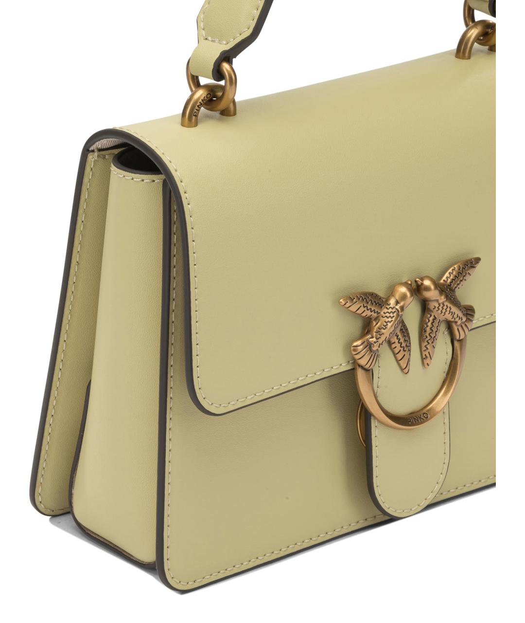 PINKO Желтая кожаная сумка с короткими ручками, фото 4