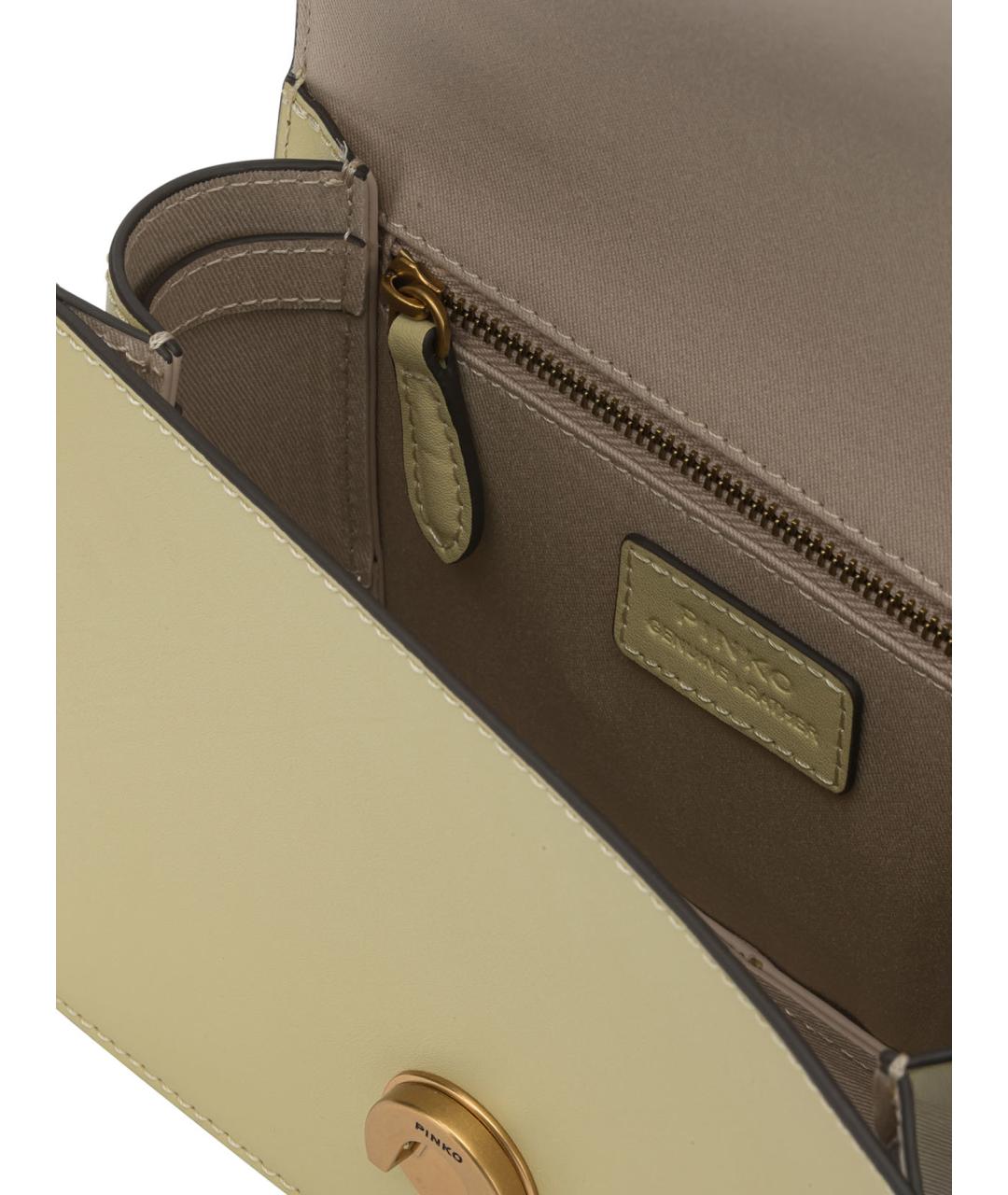 PINKO Желтая кожаная сумка с короткими ручками, фото 5