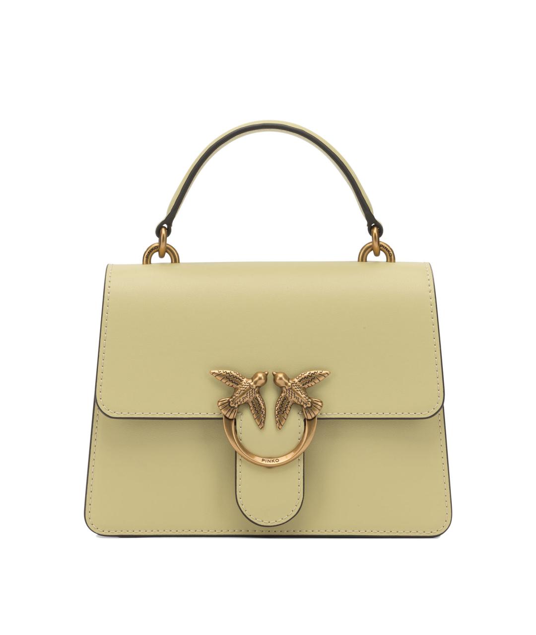 PINKO Желтая кожаная сумка с короткими ручками, фото 1