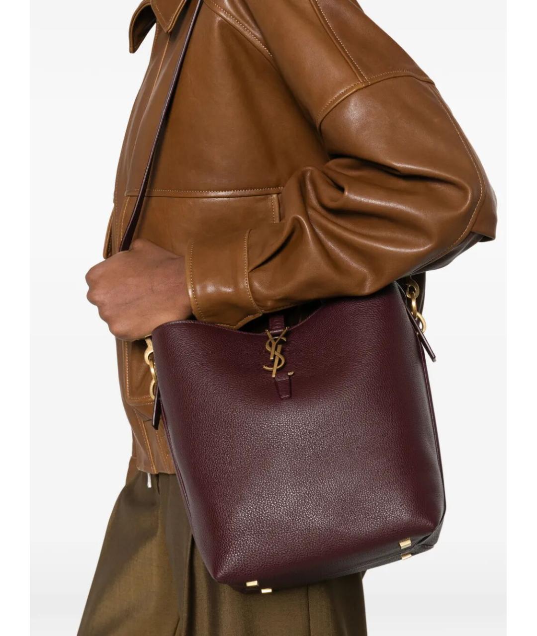 SAINT LAURENT Бордовая кожаная сумка через плечо, фото 2