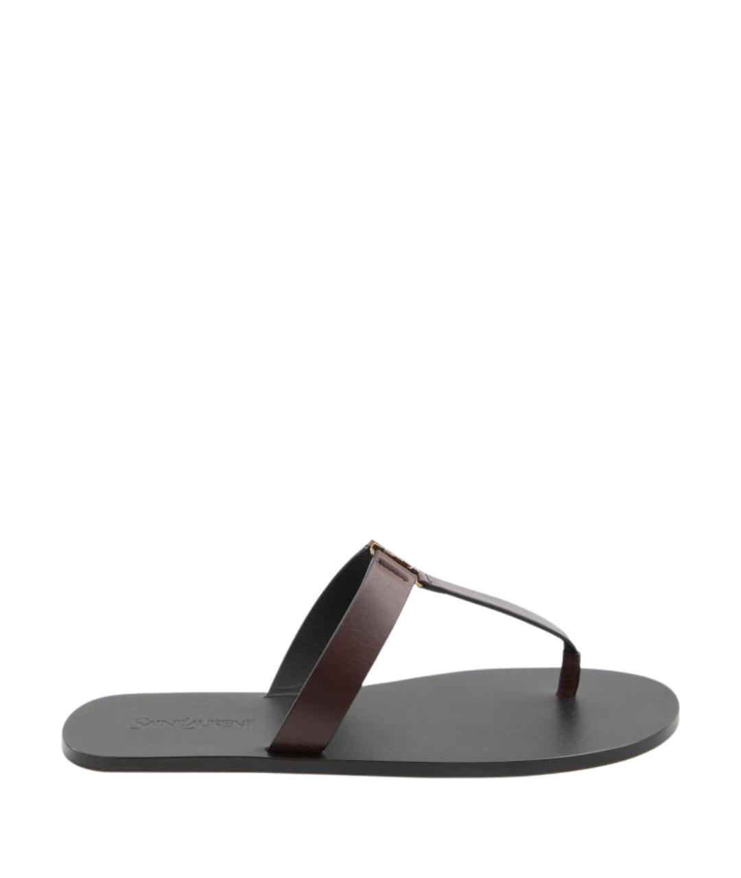 SAINT LAURENT Коричневые кожаные сандалии, фото 1