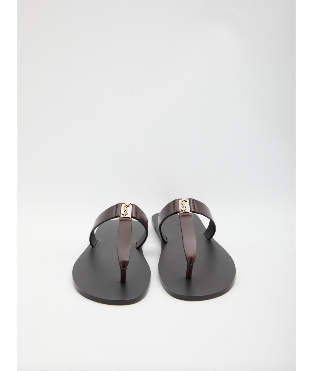 SAINT LAURENT Коричневые кожаные сандалии, фото 5