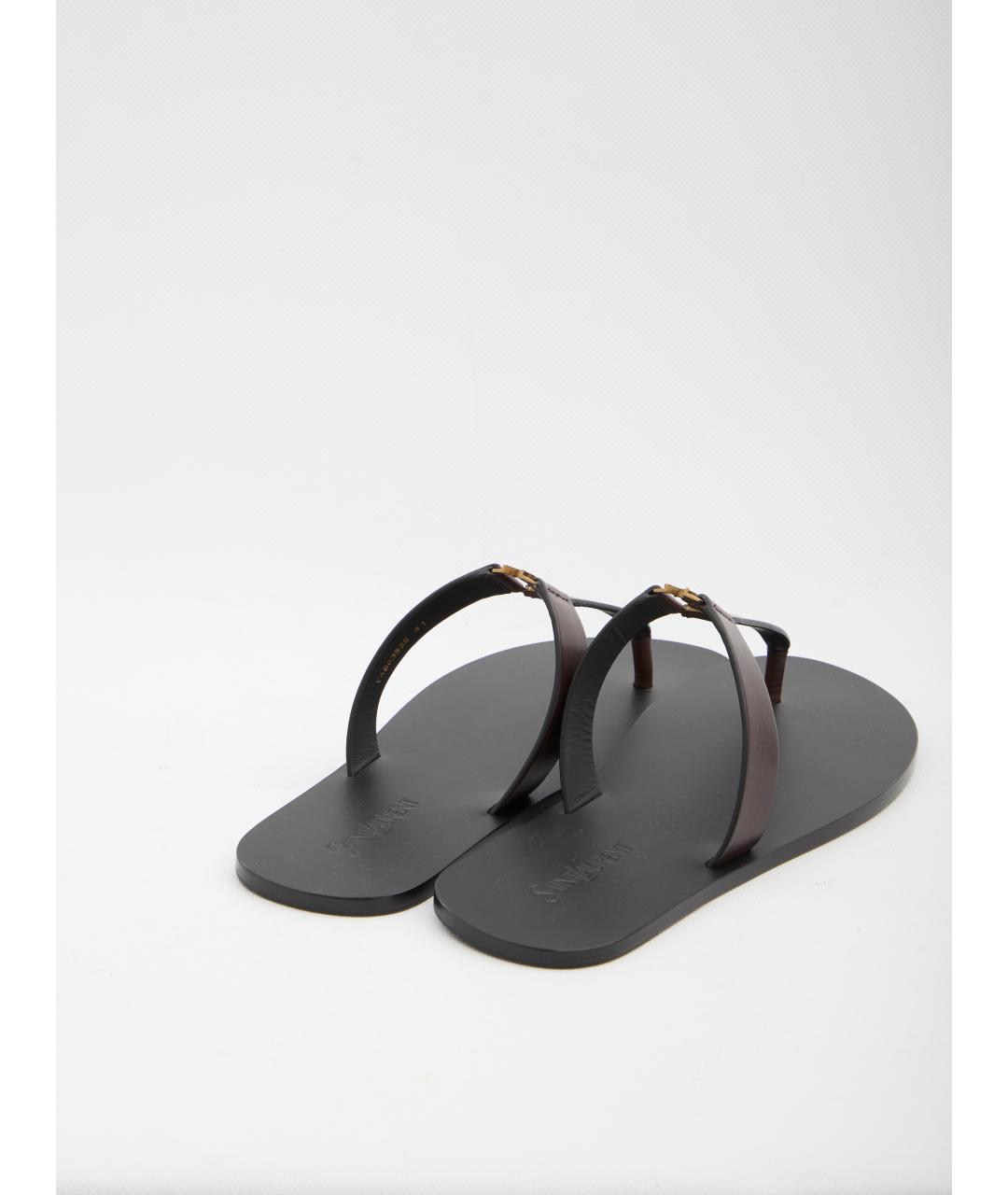 SAINT LAURENT Коричневые кожаные сандалии, фото 3