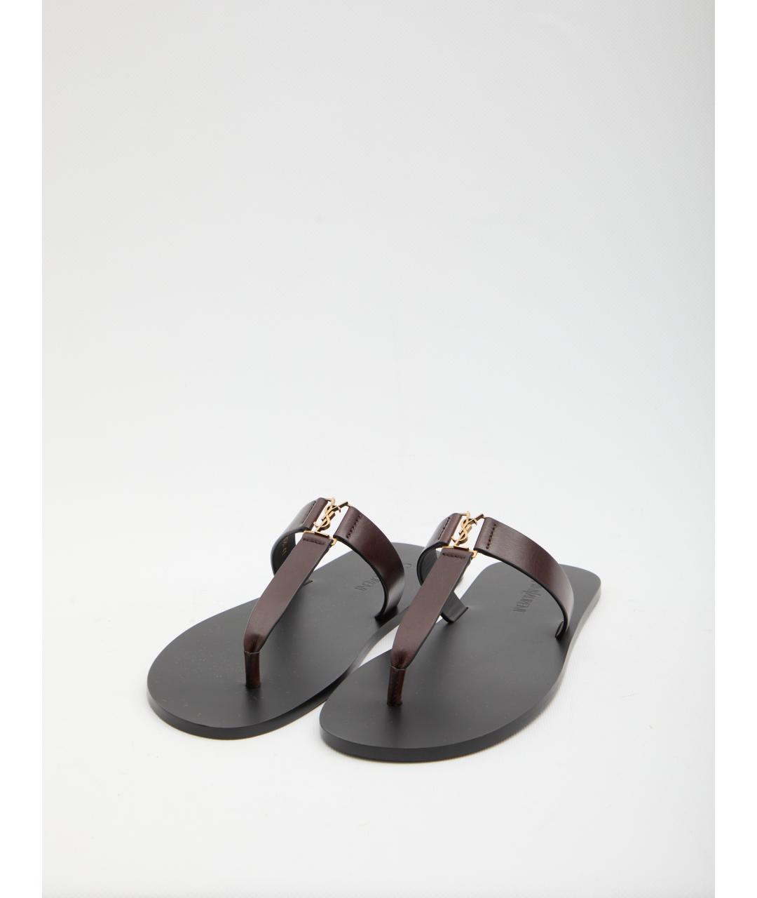 SAINT LAURENT Коричневые кожаные сандалии, фото 2