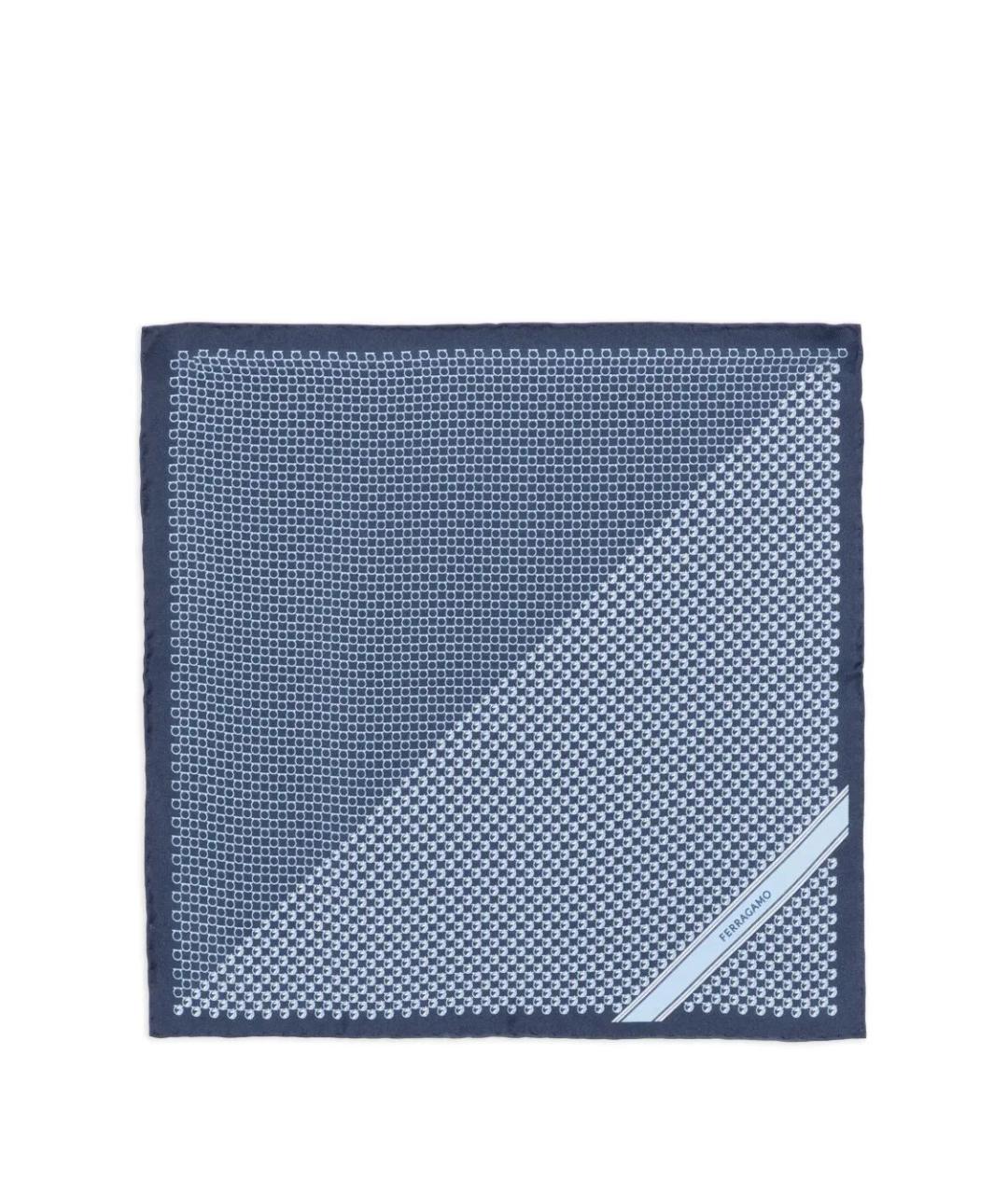 FERRAGAMO Синий шелковый шарф, фото 1