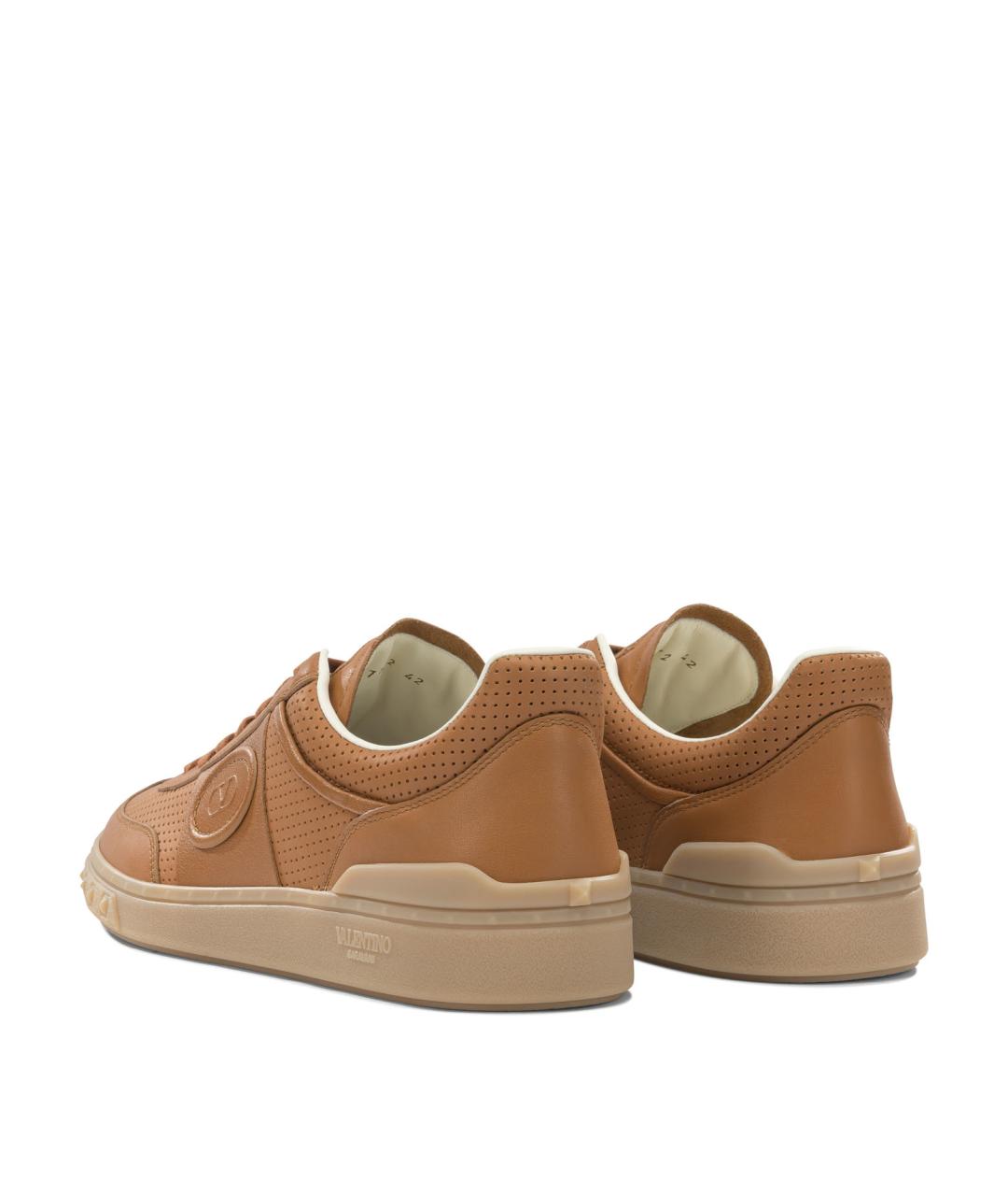 VALENTINO Коричневые кожаные низкие кроссовки / кеды, фото 4