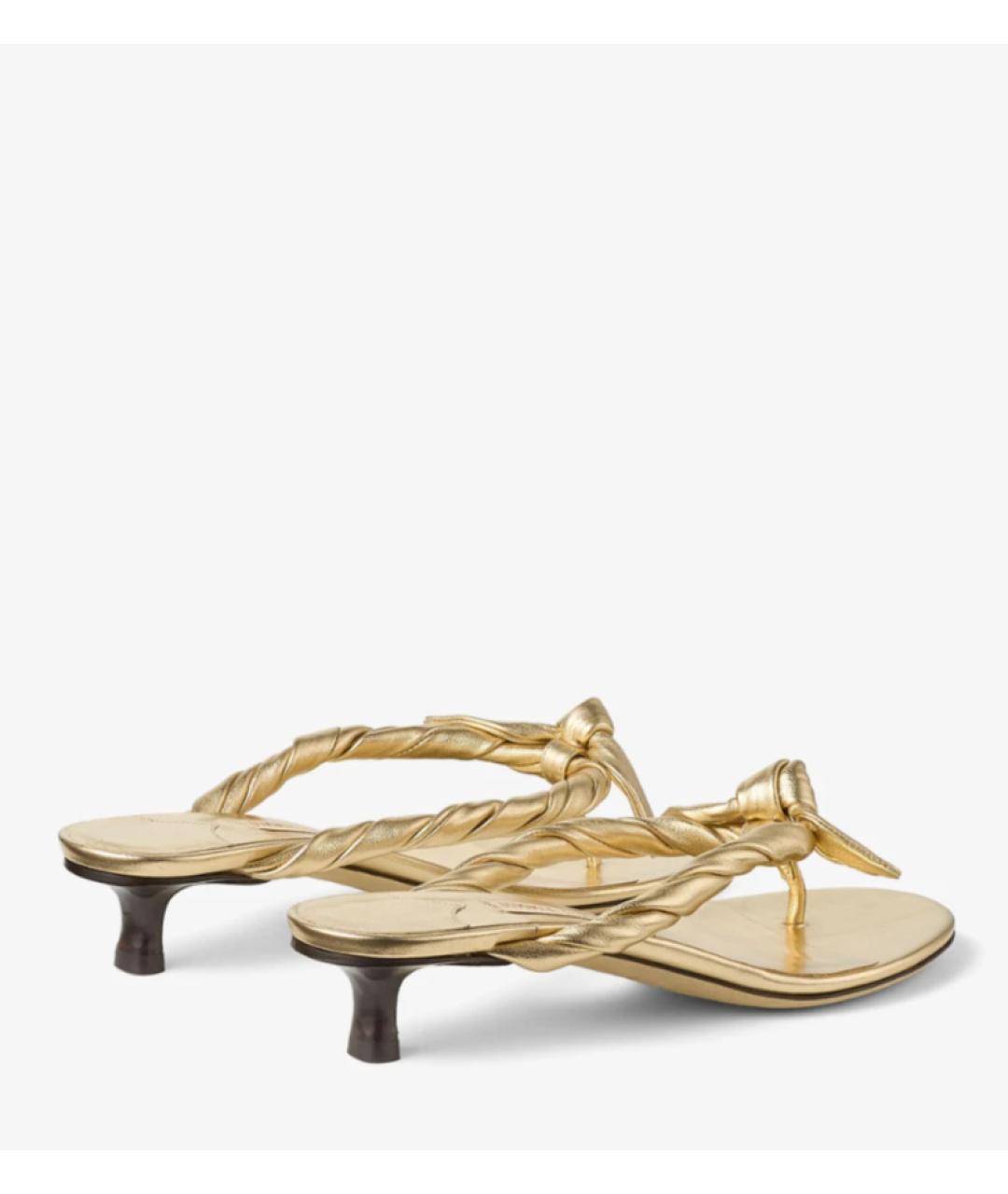 JIMMY CHOO Золотые кожаные мюли, фото 3