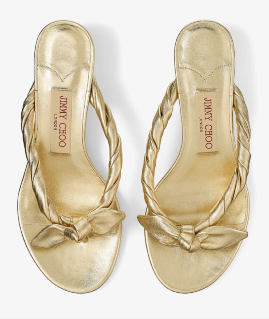 JIMMY CHOO Золотые кожаные мюли, фото 4