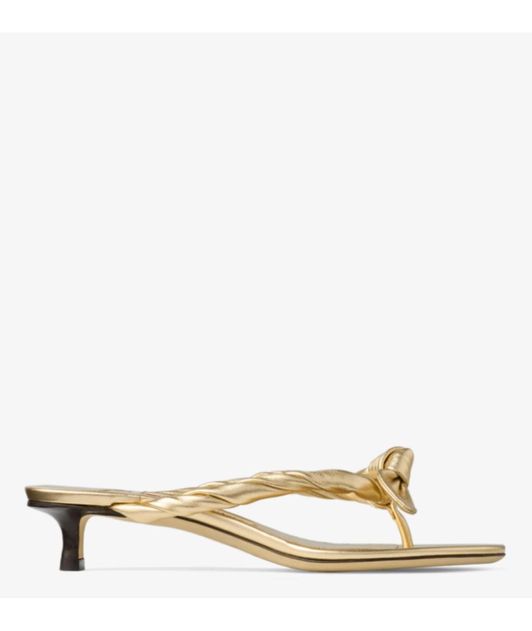 JIMMY CHOO Золотые кожаные мюли, фото 5