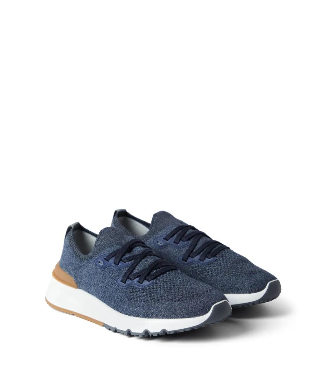 BRUNELLO CUCINELLI Синие текстильные низкие кроссовки / кеды, фото 3
