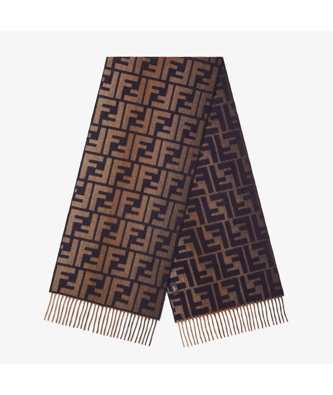 FENDI Коричневый шерстяной шарф, фото 4
