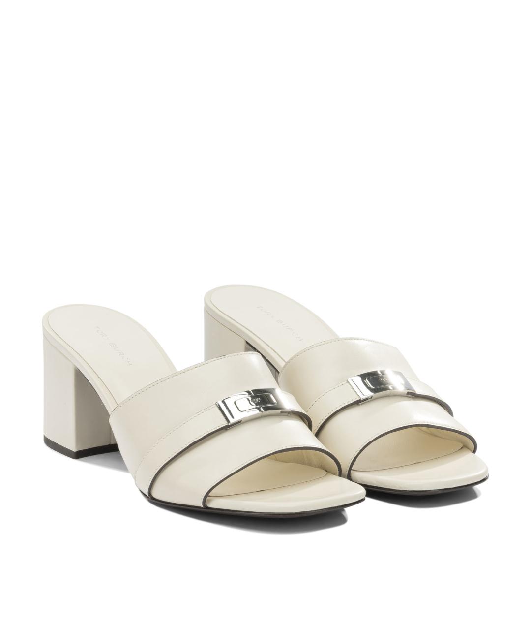 TORY BURCH Белые кожаные мюли, фото 2