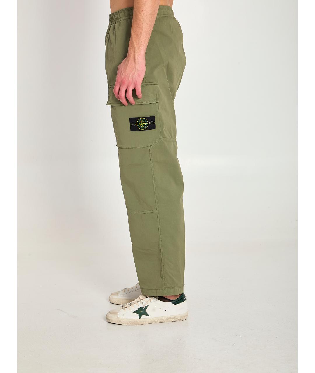 STONE ISLAND Зеленые хлопковые повседневные брюки, фото 3