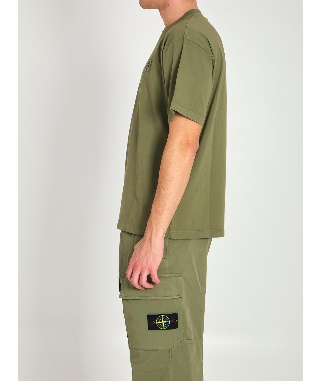STONE ISLAND Зеленая хлопковая футболка, фото 3
