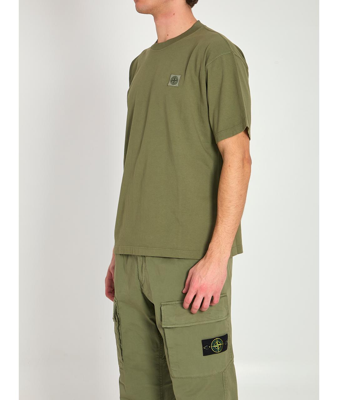 STONE ISLAND Зеленая хлопковая футболка, фото 2