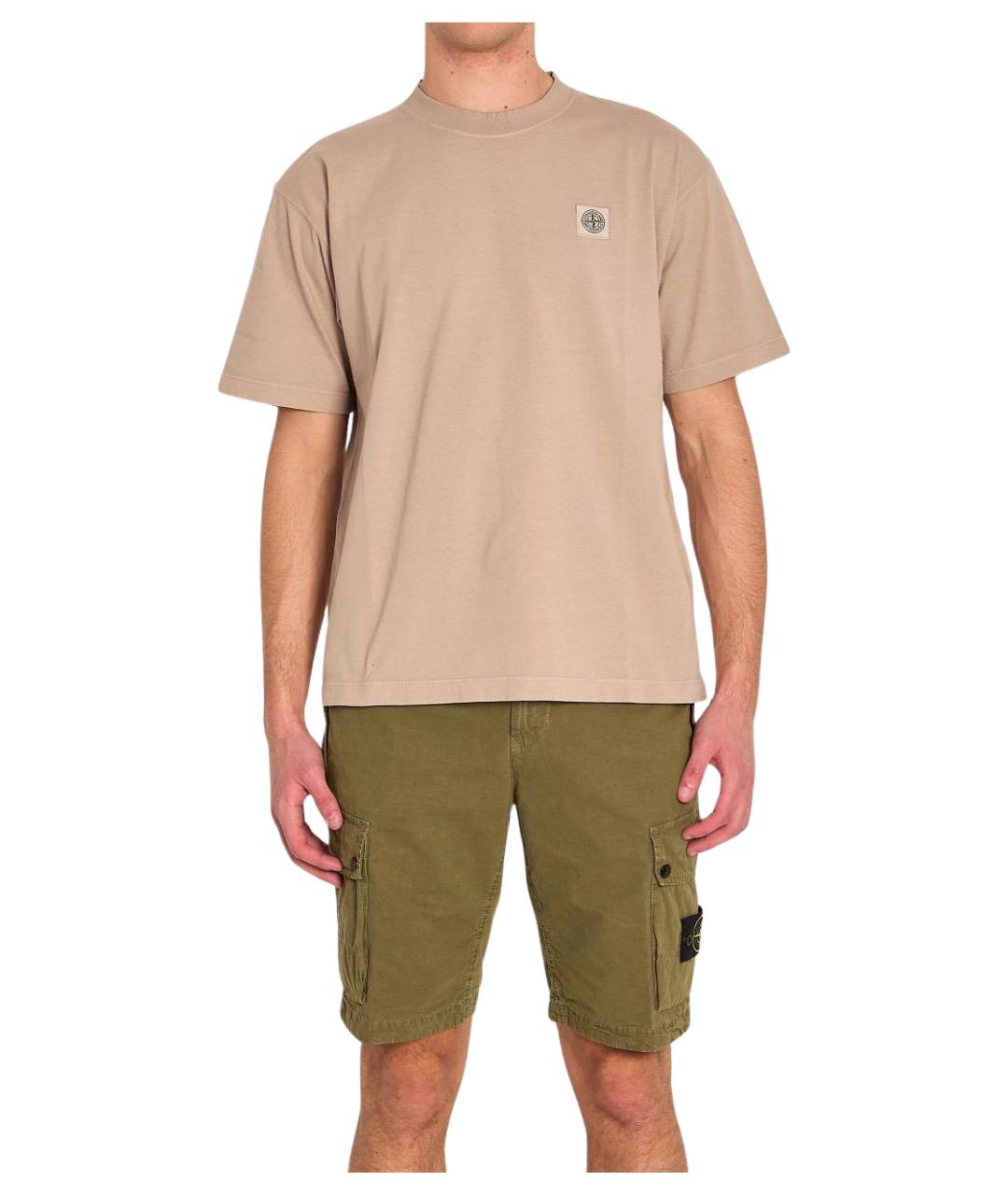 STONE ISLAND Коричневая хлопковая футболка, фото 1