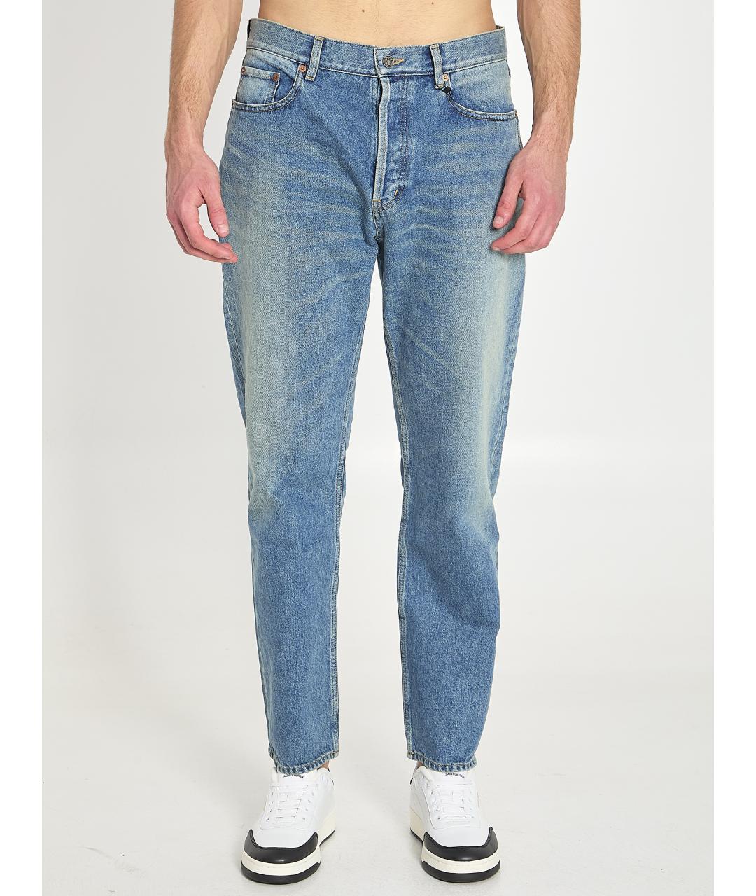 SAINT LAURENT Голубые хлопковые прямые джинсы, фото 5