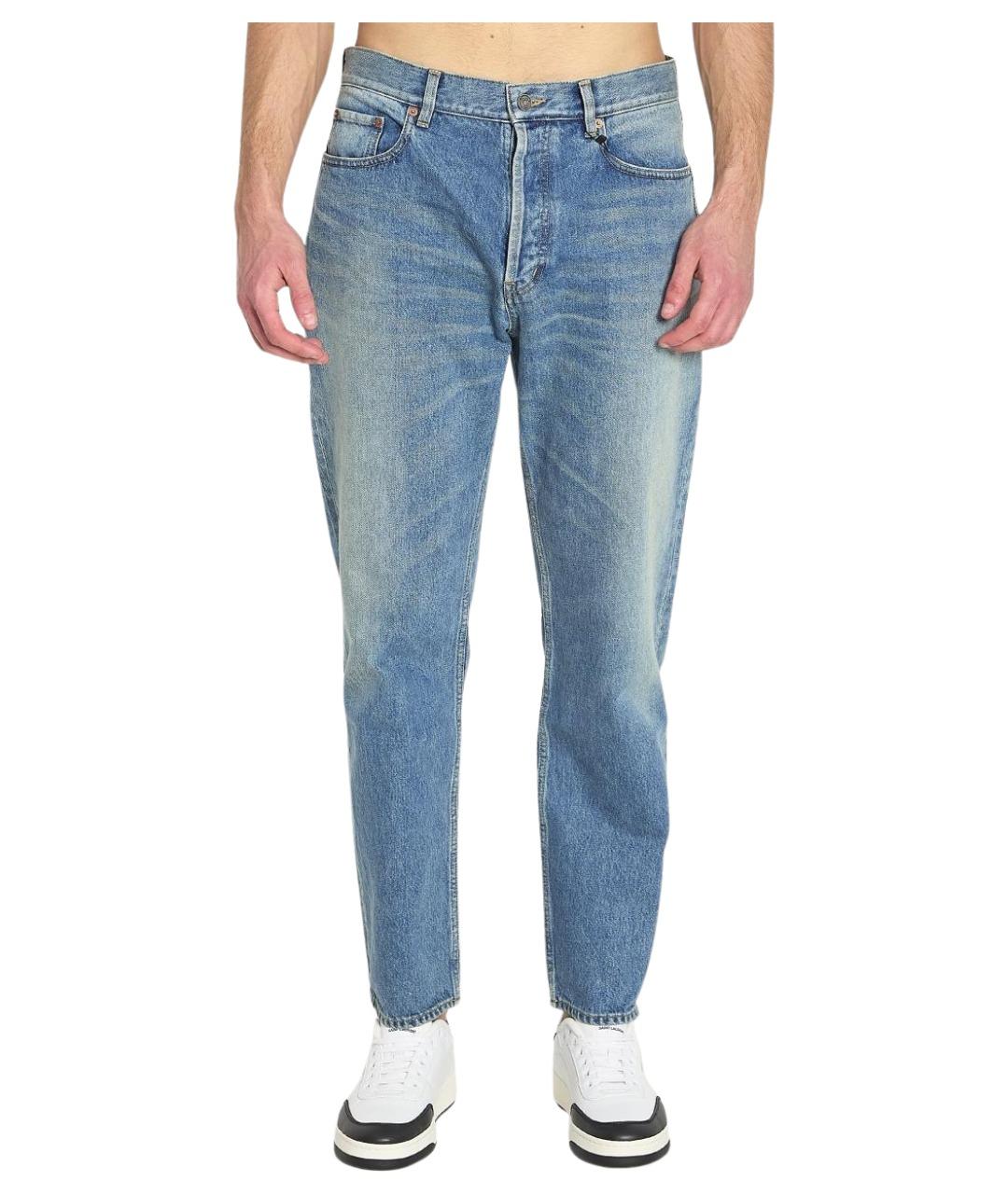 SAINT LAURENT Голубые хлопковые прямые джинсы, фото 1
