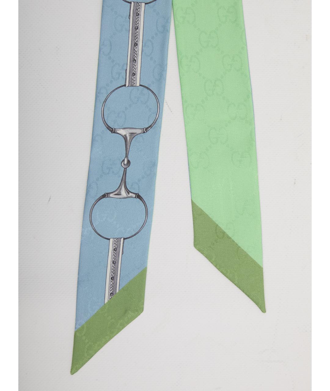 GUCCI Зеленый шелковый шарф, фото 2