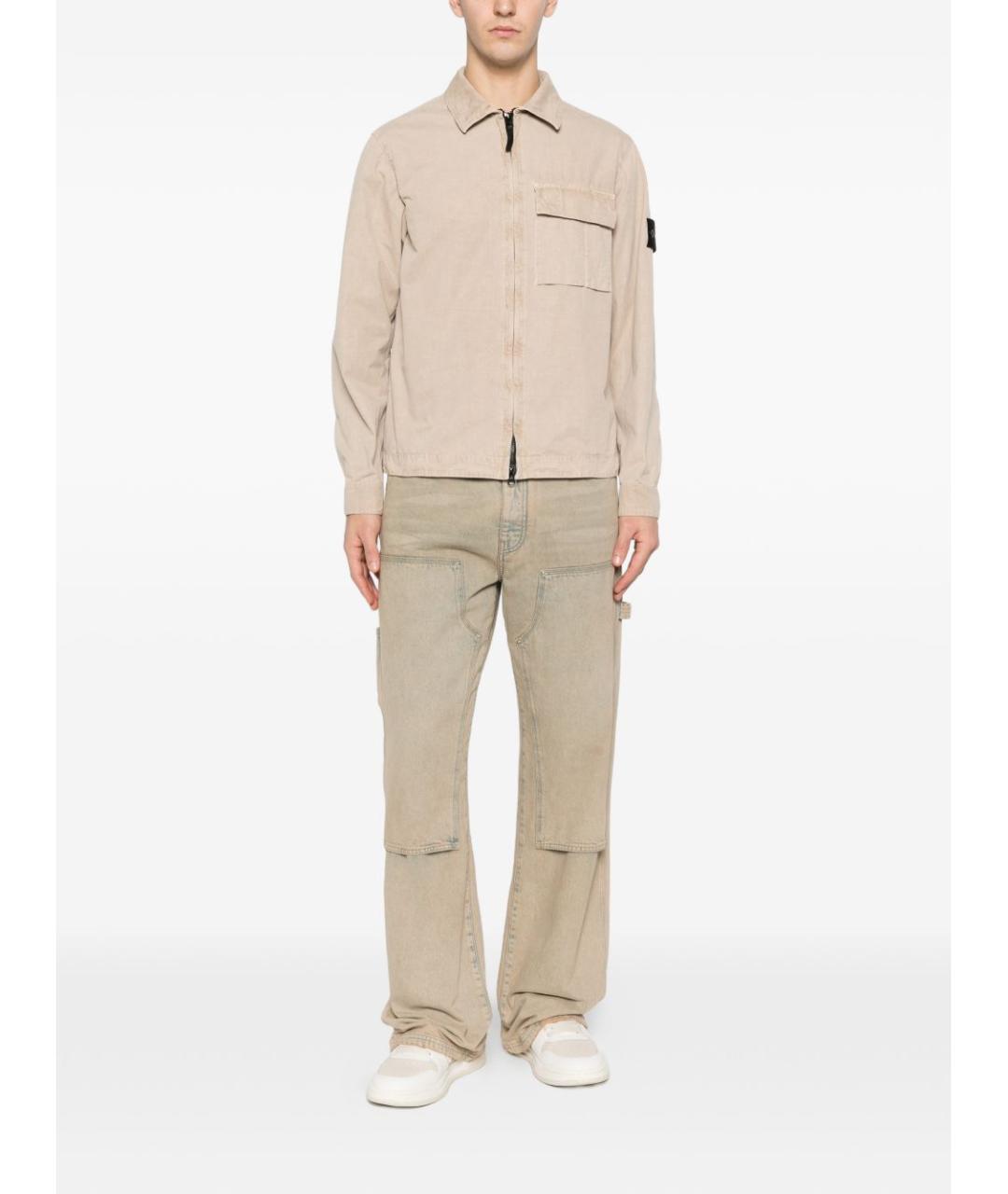 STONE ISLAND Бежевая хлопковая кэжуал рубашка, фото 3