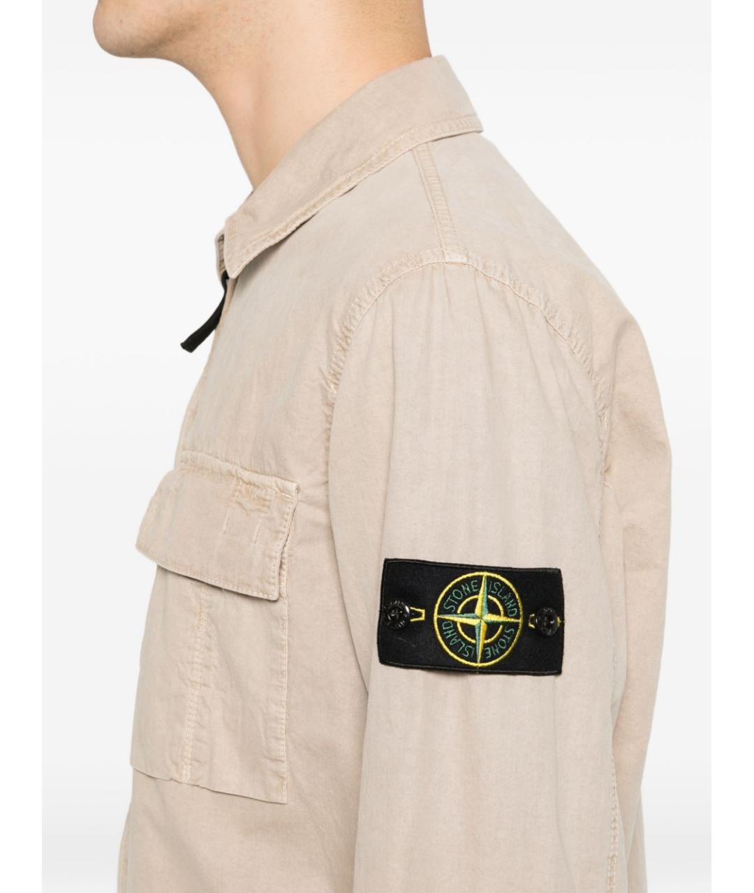 STONE ISLAND Бежевая хлопковая кэжуал рубашка, фото 4