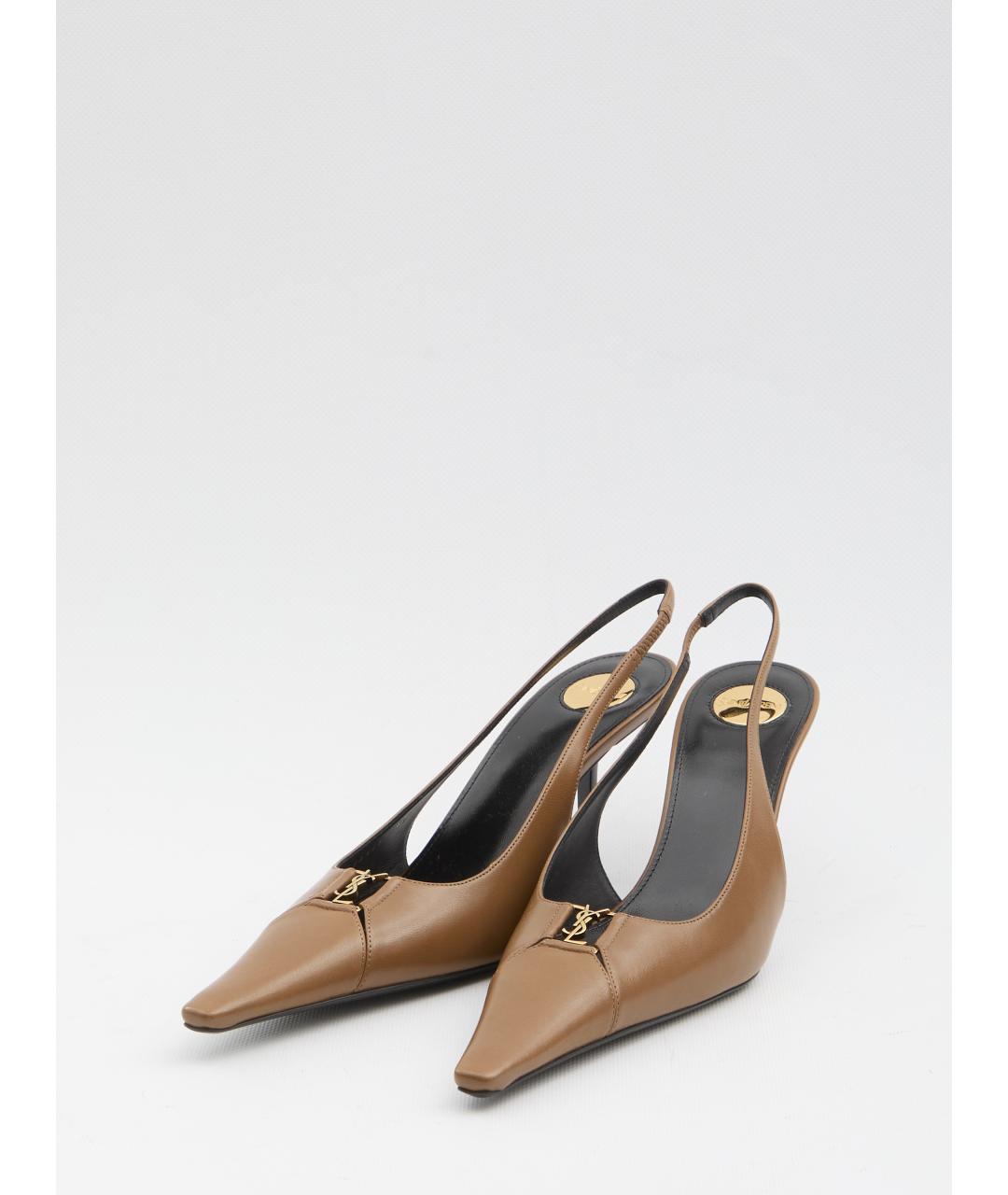 SAINT LAURENT Коричневые кожаные туфли, фото 2