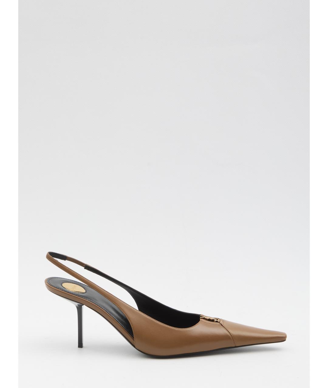 SAINT LAURENT Коричневые кожаные туфли, фото 6