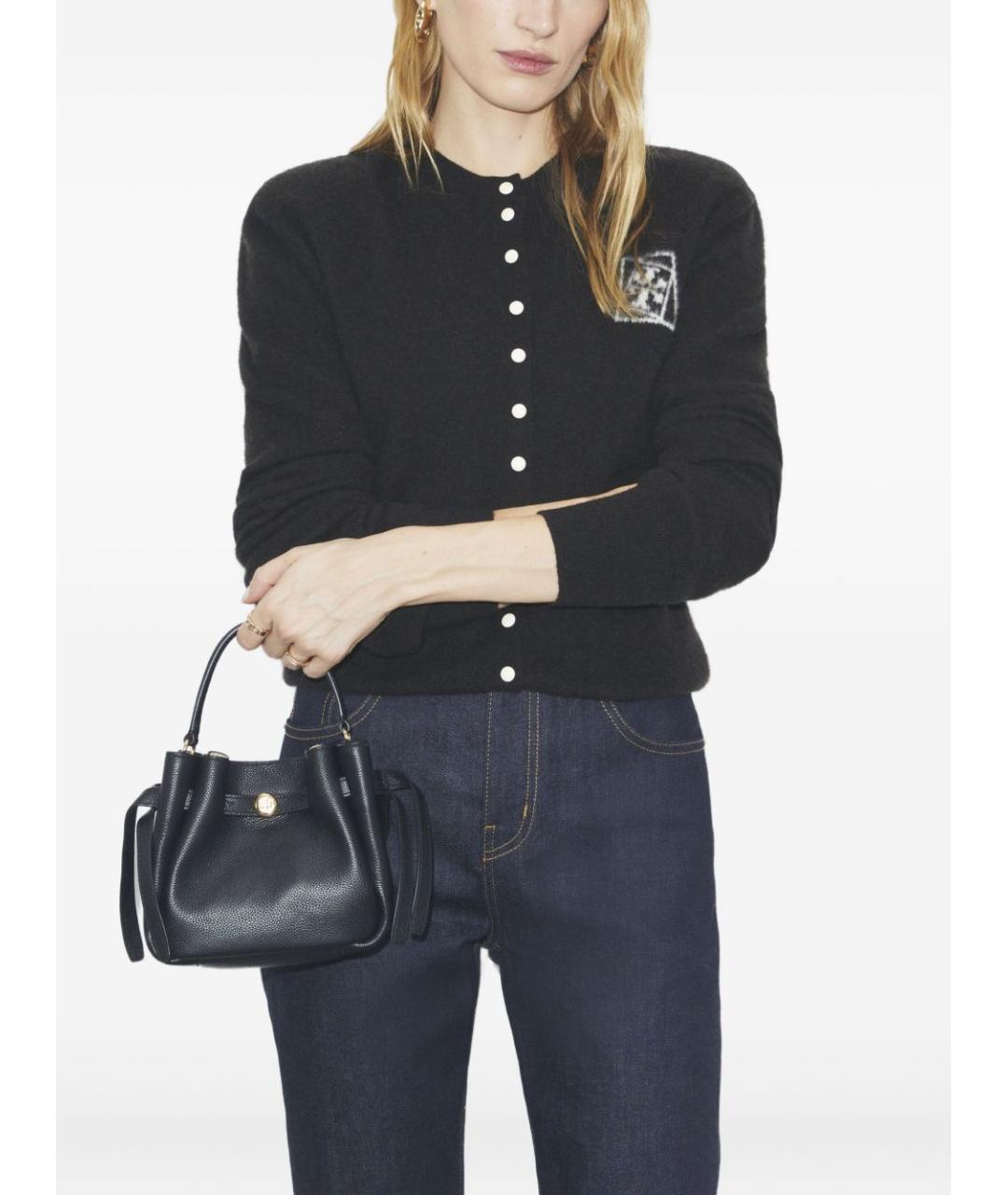 TORY BURCH Черная кожаная сумка с короткими ручками, фото 3