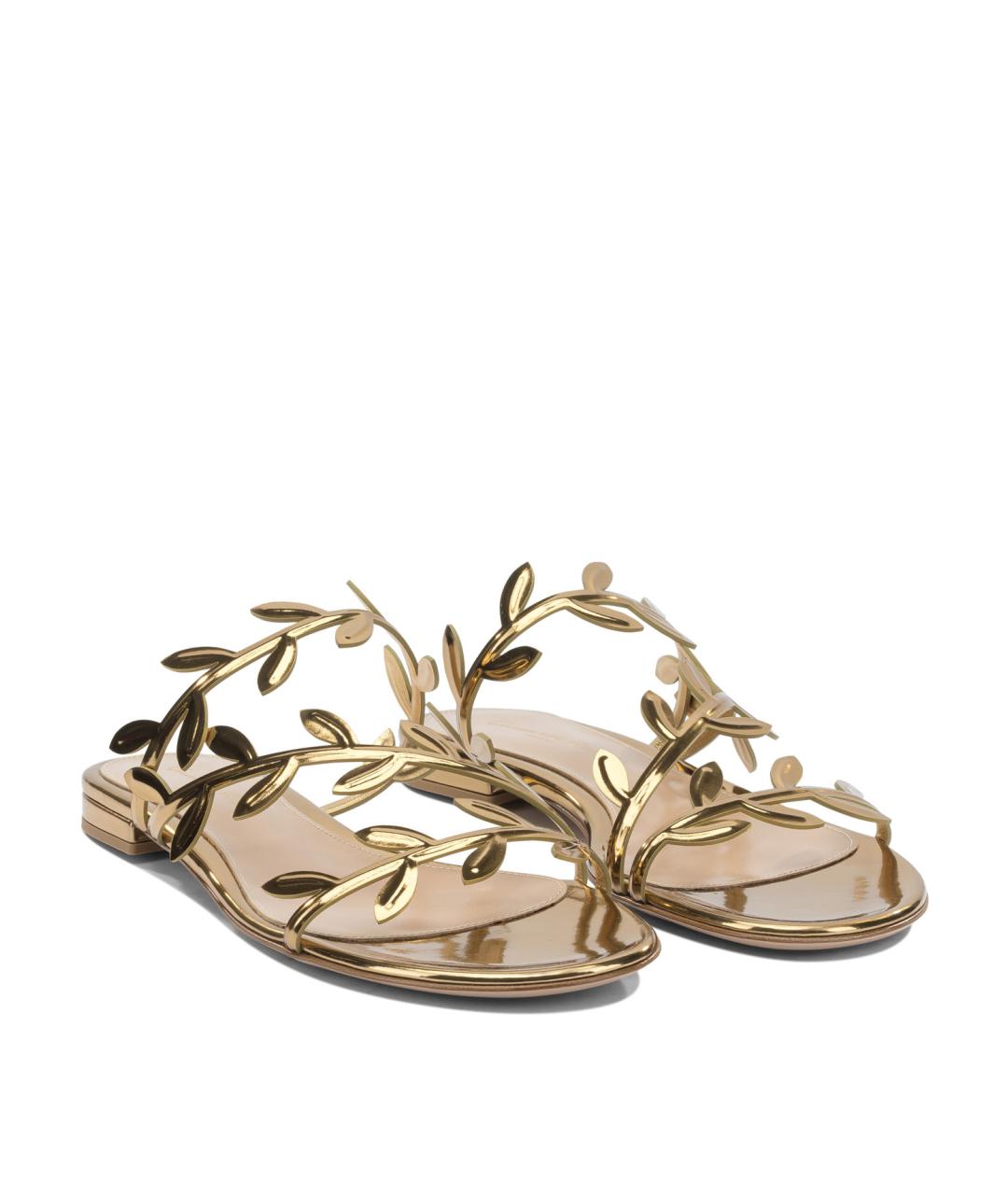 GIANVITO ROSSI Золотые кожаные сандалии, фото 2