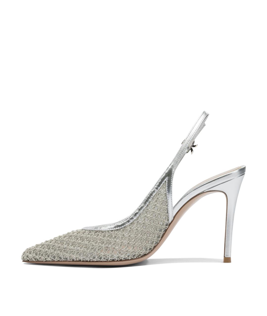 GIANVITO ROSSI Серебряные текстильные туфли, фото 3