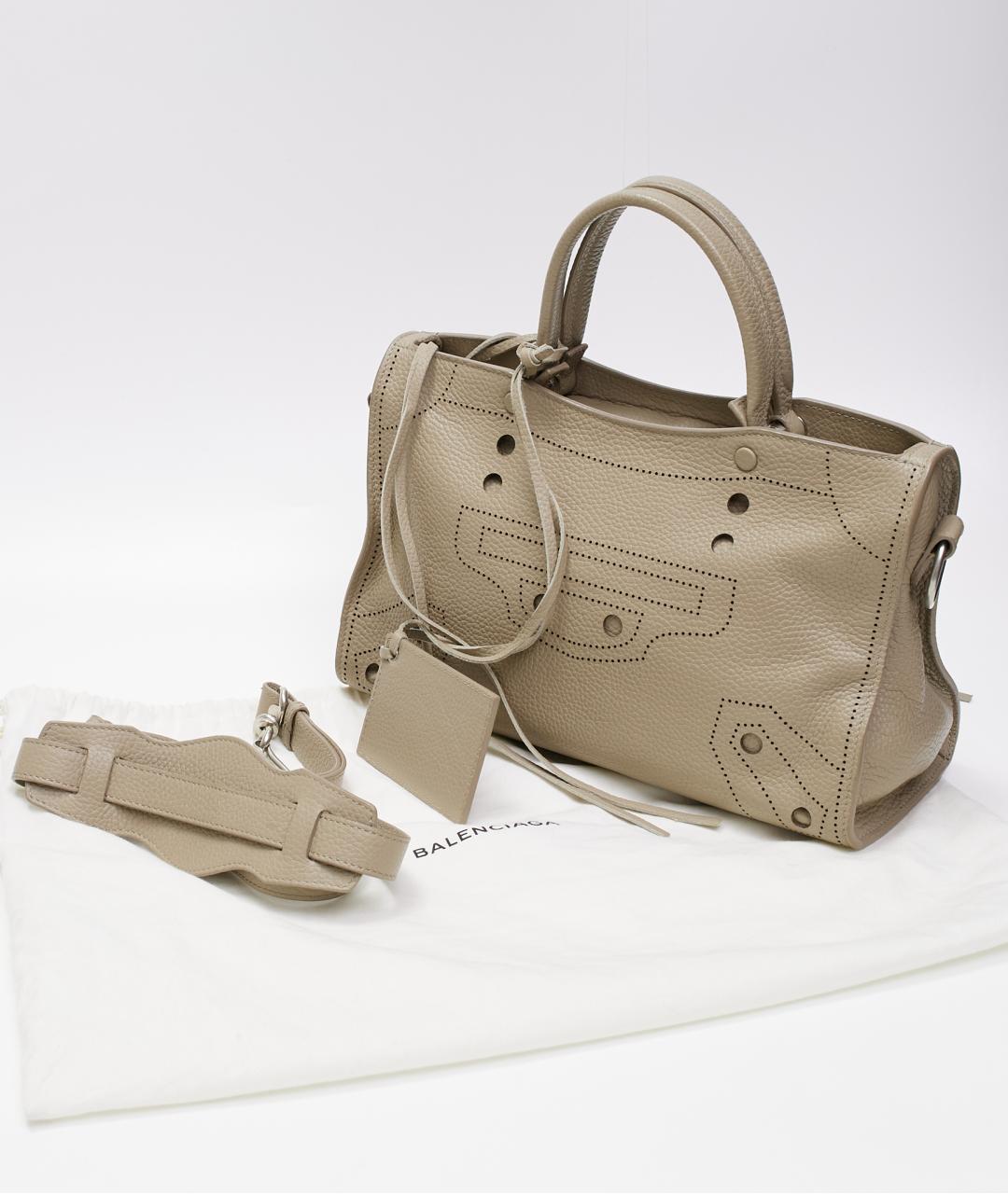BALENCIAGA Бежевая кожаная сумка с короткими ручками, фото 6