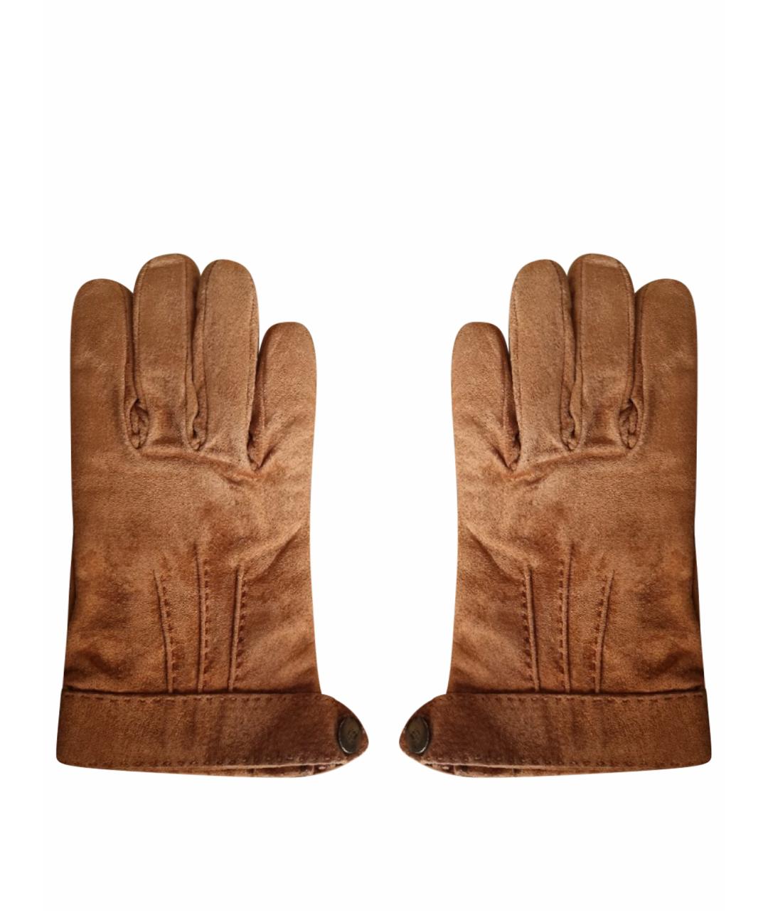 FENDI Коричневые кожаные перчатки, фото 1