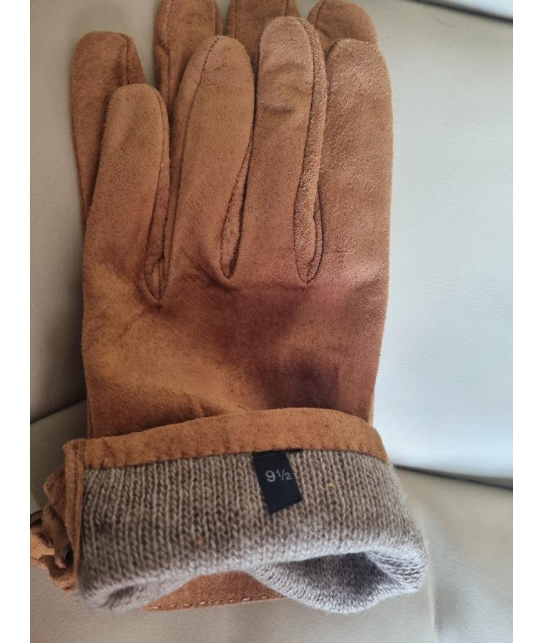 FENDI Коричневые кожаные перчатки, фото 4