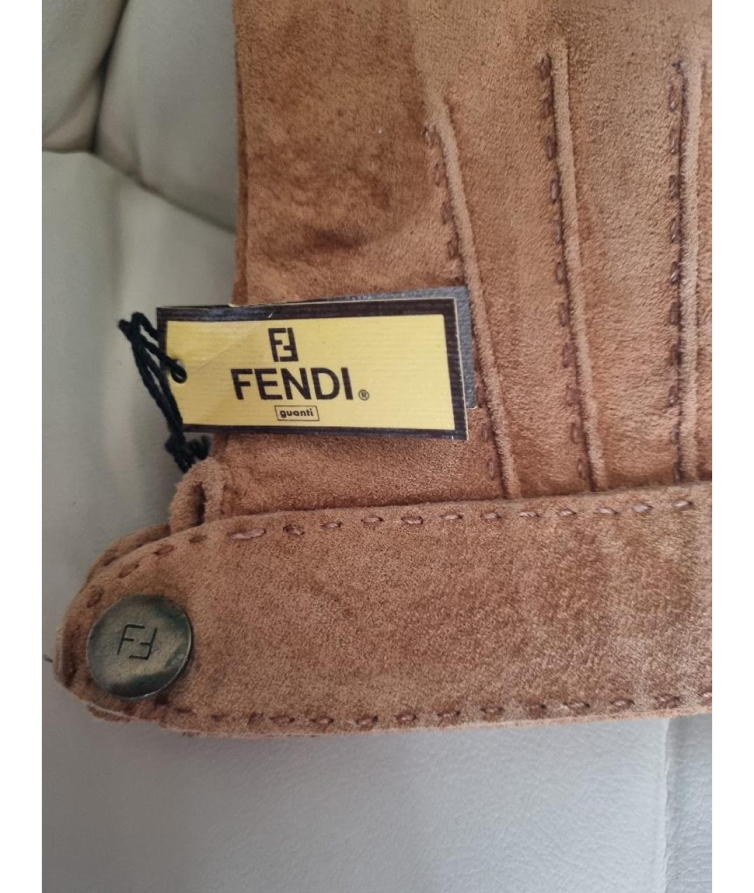 FENDI Коричневые кожаные перчатки, фото 3