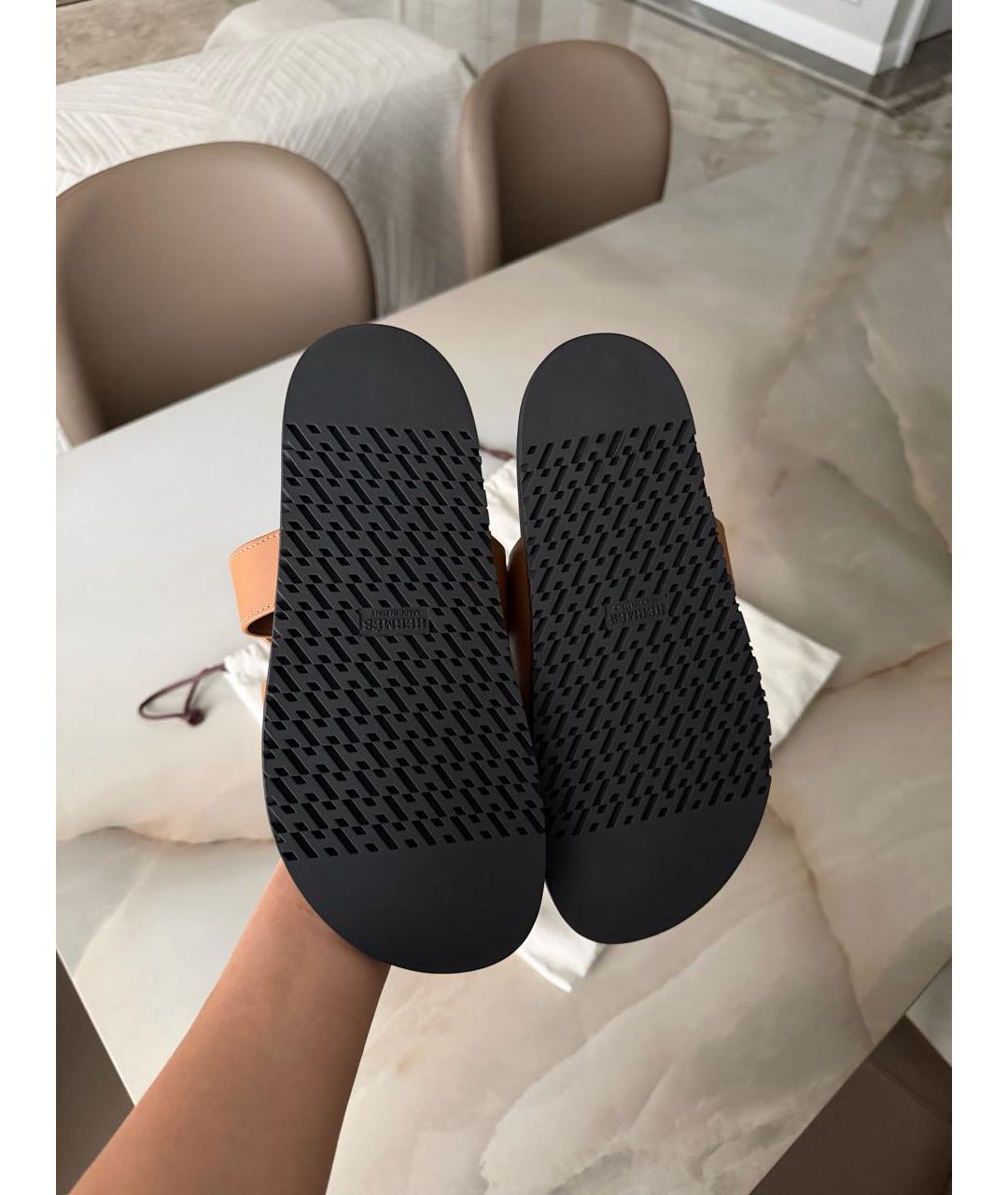 HERMES Коричневые кожаные шлепанцы, фото 5