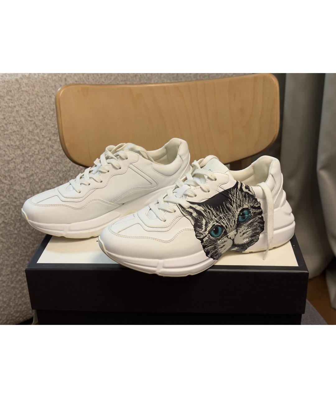 GUCCI Белые кожаные кроссовки, фото 10