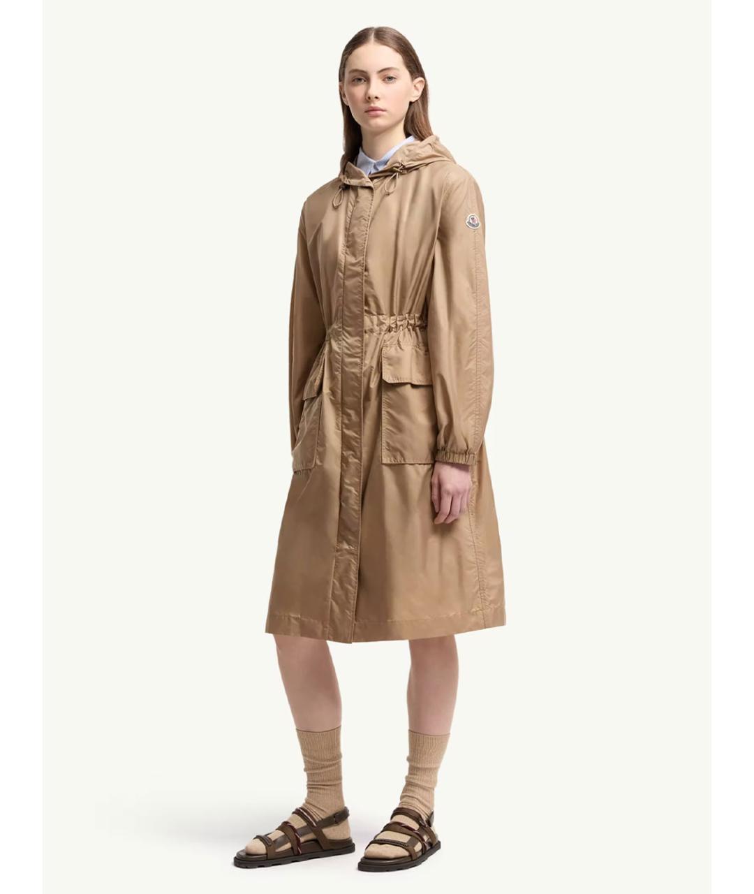 MONCLER Коричневое полиамидовое пальто, фото 2