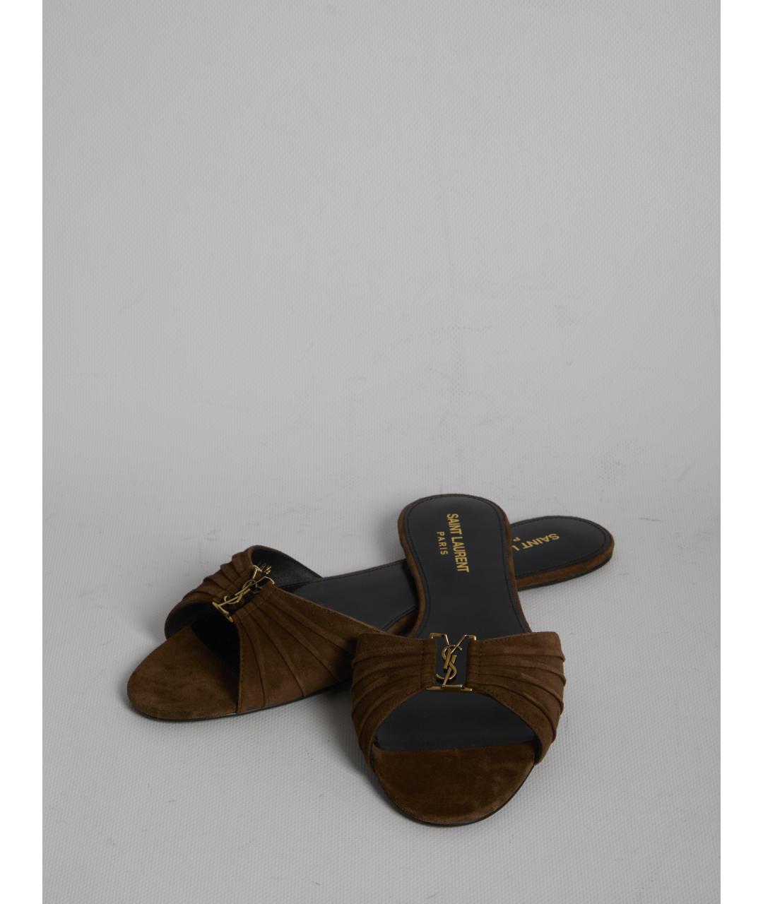 SAINT LAURENT Коричневые замшевые сандалии, фото 5