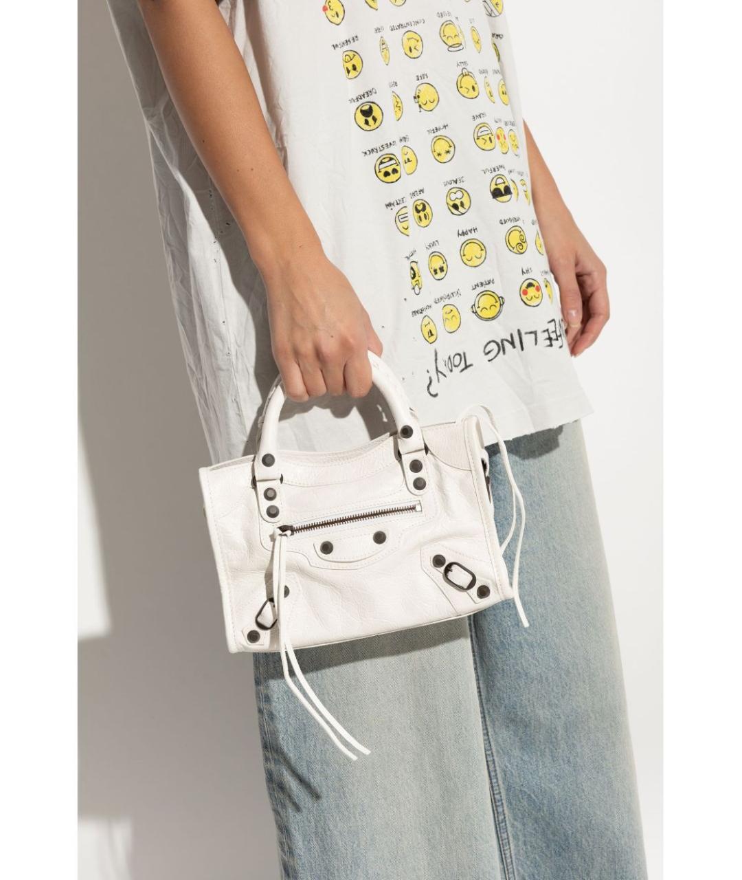 BALENCIAGA Белая кожаная сумка с короткими ручками, фото 5