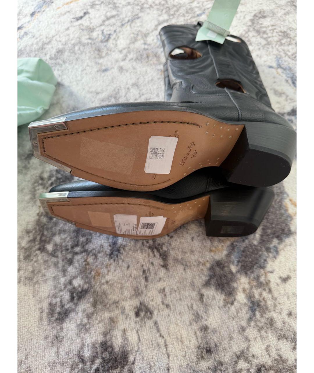 OFF-WHITE Черные кожаные сапоги, фото 5