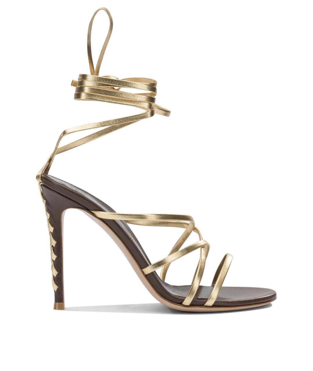 GIANVITO ROSSI Золотые кожаные босоножки, фото 1