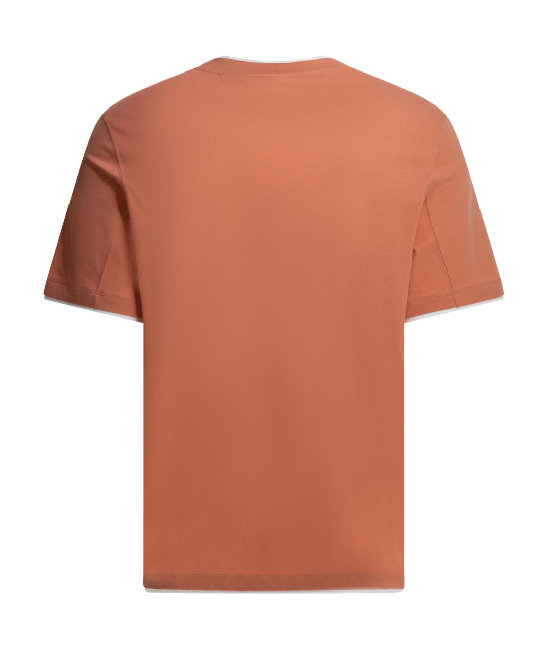 BRUNELLO CUCINELLI Оранжевая хлопковая футболка, фото 2