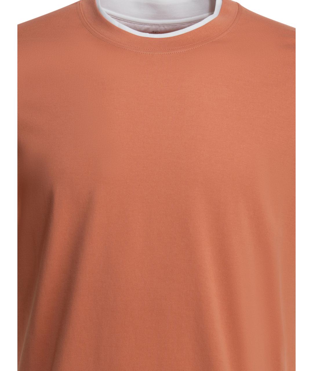 BRUNELLO CUCINELLI Оранжевая хлопковая футболка, фото 3