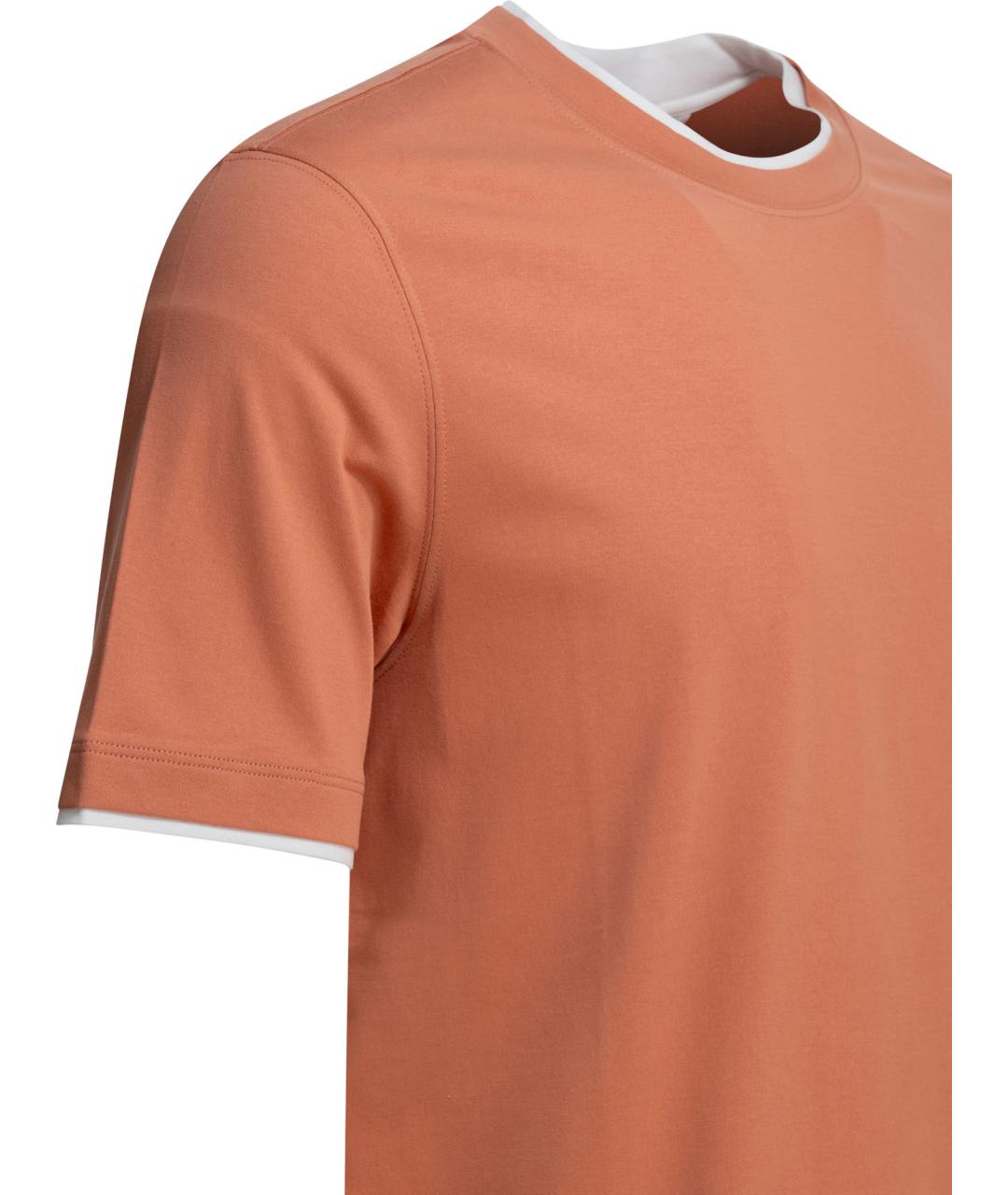 BRUNELLO CUCINELLI Оранжевая хлопковая футболка, фото 4