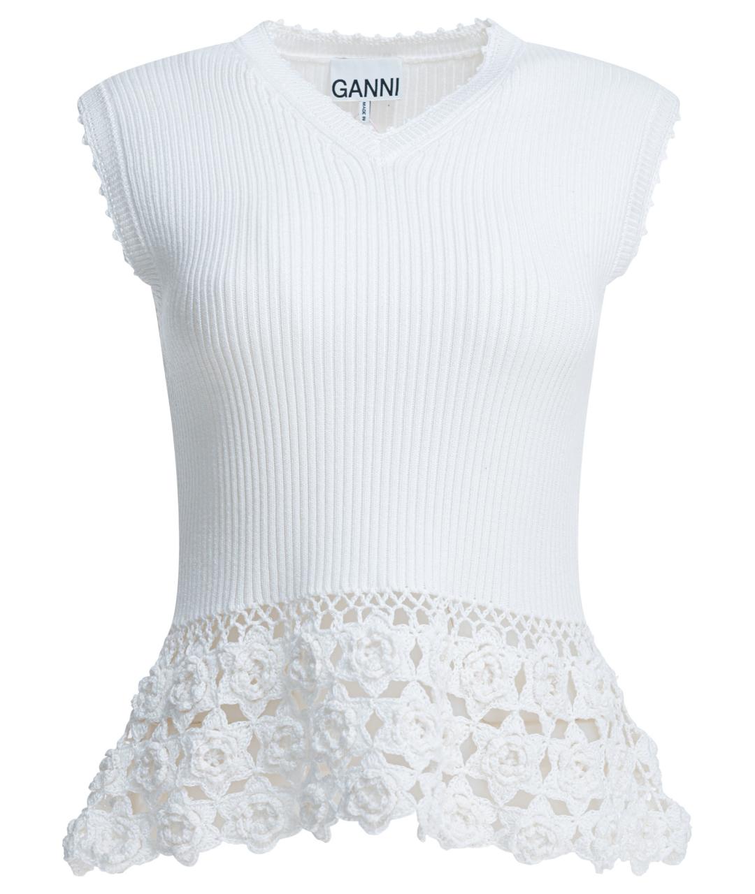 GANNI Белая хлопковая майка, фото 1